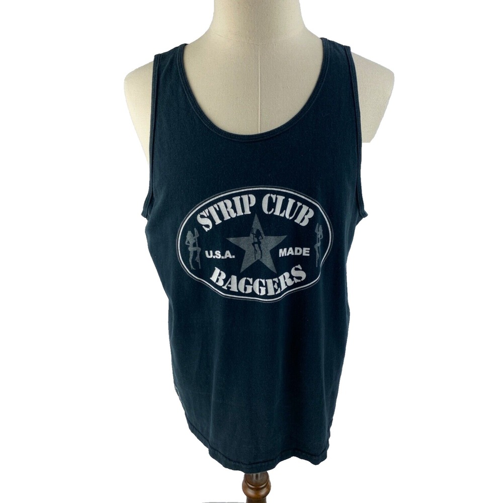 Strip Club Baggers Vtg 80s 90s Tank Top Black Motorcycle Bar Tee Pin Up Stripper - Picture 6 of 14